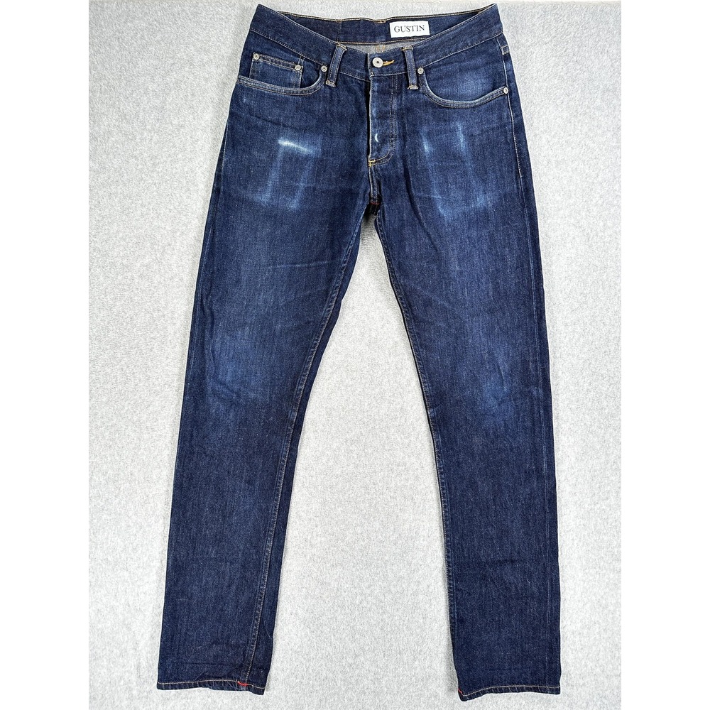 Gustin Jeans Blue Selvedge Denim Slim Taper Button Fly Raw Mens 31x32